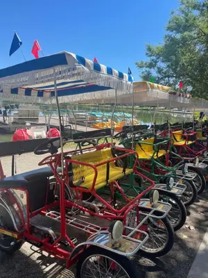 a row of colorful bikes parked next to each other at The Urban Roost I A Rustic City Escape in Denver
