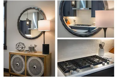a kitchen with a mirror and a stove and a sink at Blue Horizon Chalet home in Winter Park