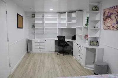 an office with a desk and a chair in a room at Large Guest Suite with Private-Cozy-Central 1-BD 1-BT & Kitchen in Greenwood Village