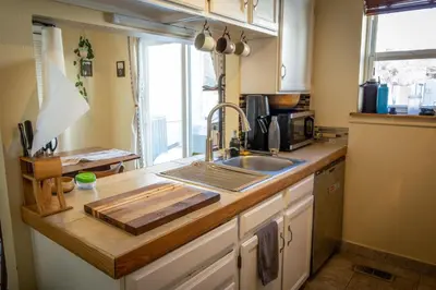 a kitchen with a sink and a counter top at Dog Friendly Oasis Private Hot Tub with Sauna in Boulder
