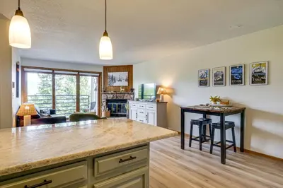 a kitchen with a large island in a room at Ski and Adventure Base Mtn-View Silverthorne Condo in Silverthorne