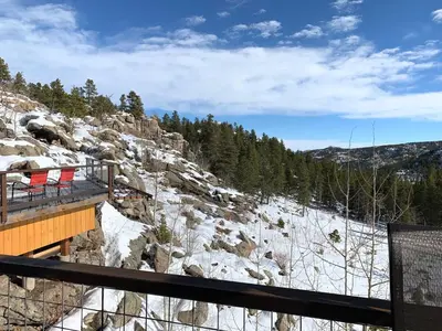a view of a mountain with snow on the ground at Rancho la Chula - Gambling Golf Hiking Hot Tub! in Black Hawk