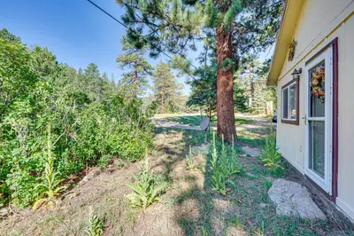 a house with a tree next to a driveway at Hike, Fish and Relax Cabin 4 Mi to Lake Estes! in Drake
