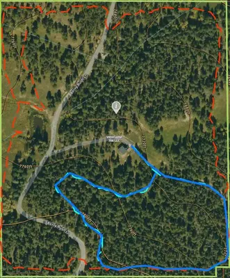 a map of a river with red and blue lines at Pinebox at Evergreen Modern 20Acres -Serene-Creek in Evergreen