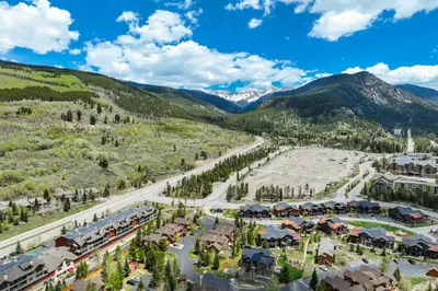 an aerial view of a resort in the mountains at Gateway Studio - Pool, Hot Tub, Walk to Slopes in Keystone