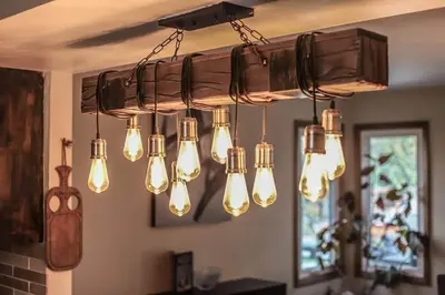 a group of lights hanging from a ceiling at 3BR Paws & Relax by Sweetheart Stays in Loveland