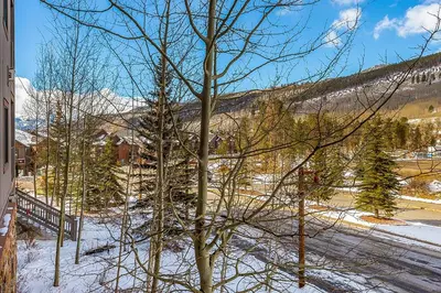 a tree in the snow with a mountain in the background at Expedition Station 8574 in Keystone