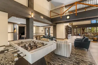 a large living room with a large fire pit at Springs 8845 in Keystone
