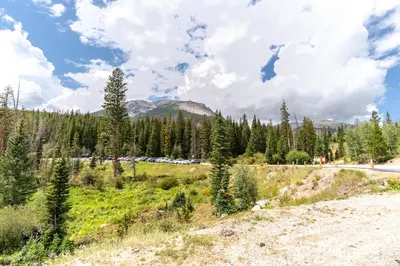 a road in a field with trees and a mountain at 94 Ryan Gulch Road in Silverthorne