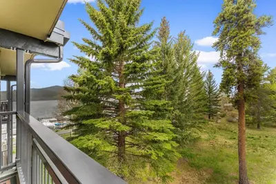 a view of a tree from a balcony at Lake Cliffe 307 Building A in Dillon