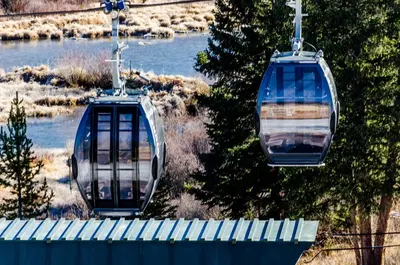 two cable cars are flying over a river at Lake Cliffe 307 Building A in Dillon