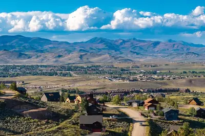 an aerial view of a small town in the mountains at Granby Panoramic Paradise! Hot tub and firepit! in Granby