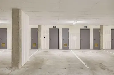 a row of doors in an empty room at 305 Brightwood at Keystone condo in Keystone