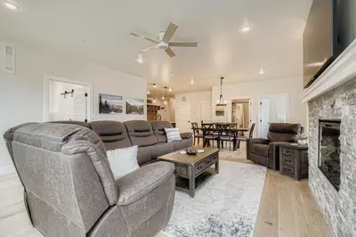 a living room with a couch and a fireplace at 305 Brightwood at Keystone condo in Keystone