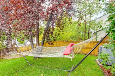 a hammock in the backyard of a house at Spacious Family Home with Deck and Yard in Littleton! in Littleton