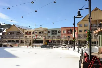 an empty street with buildings and a street light at Arapahoe Lodge-1BR and Murphy Condo -Kids Ski Free condo in Keystone
