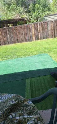 a backyard with a fence and a grass yard at Tiki Bar in The Basement in Arvada