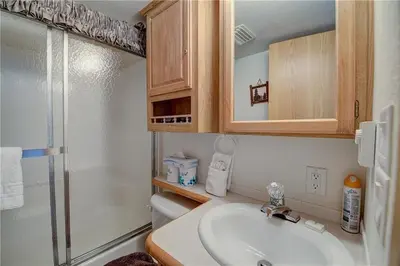 a bathroom with a sink and a shower and a toilet at #160 Tiger Run in Breckenridge