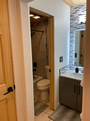 a bathroom with a toilet and a sink at Blue Bear - Perfect Mountain Getaway in Idaho Springs