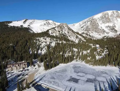 an aerial view of a snow covered mountain at Blue Owl - Tree House Views! Couples Getaway! in Idaho Springs