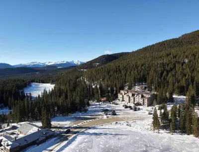an aerial view of a ski resort in the snow at Blue Owl - Tree House Views! Couples Getaway! in Idaho Springs