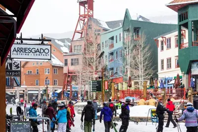 a group of people walking down a city street at Silvermill Lodge 8285 in Keystone