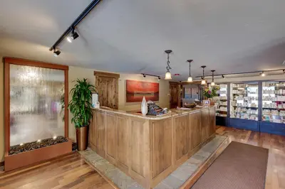 a lobby of a store with a counter at Brightwood 107 in Keystone