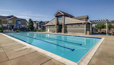 a swimming pool in front of a house at Cozy near airport vacation home Brighton in Brighton