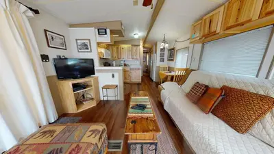 a living room with a couch and a tv at #244 Tiger Run in Breckenridge