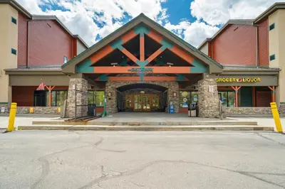 a large red building with a large entrance at #5072 Keystone in Keystone