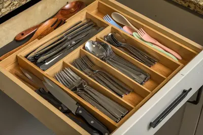 a drawer filled with utensils in a kitchen at Skyline Lodge in Idaho Springs