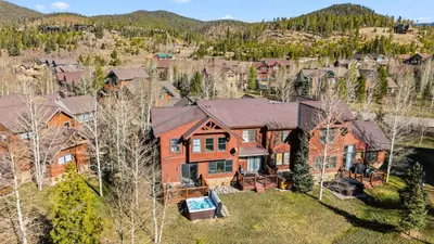 an aerial view of a home in the mountains at Breckenridge Stay Hot Tub Walk to Trails in Breckenridge