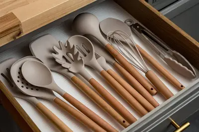 a drawer filled with utensils in a wooden box at The Wild Western - 5Bed, Hot Tub, Sauna, Mini Putt, Fire Pit in Denver