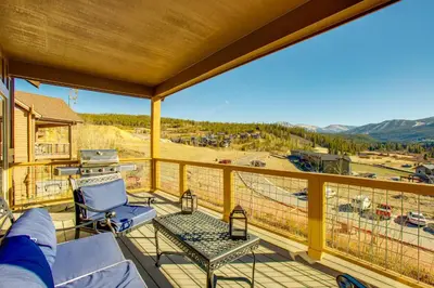 a balcony with a view of a construction site at Less Than 5 Mi to Winter Park Family Base Camp with Hot Tub in Fraser