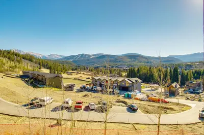 an aerial view of a parking lot with cars at Less Than 5 Mi to Winter Park Family Base Camp with Hot Tub in Fraser
