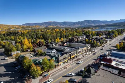 an aerial view of a city with a street at Mountainside Aspenview Condo - Great Year-Round Location in Frisco