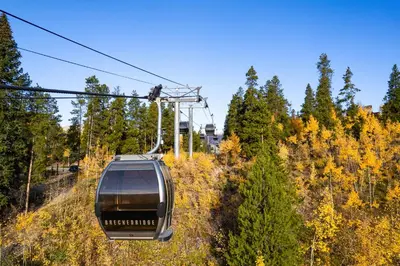a gondola ride in the sky over a forest at Lake Forest Alpine View: Lake Mountain Views in Frisco