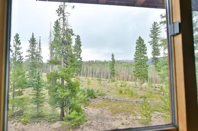 a view of a forest from a window at Timber Ridge Retreat - Pool, Hot Tub, Sauna + More in Silverthorne