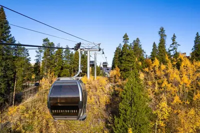 a gondola ride up a hill with trees at Highland Greens Retreat: Great Location, Near Shuttle Stops in Breckenridge