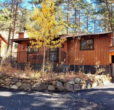 a house with a tree in front of it at Cabin 4- One Bedroom cabin- RMNP in Estes Park
