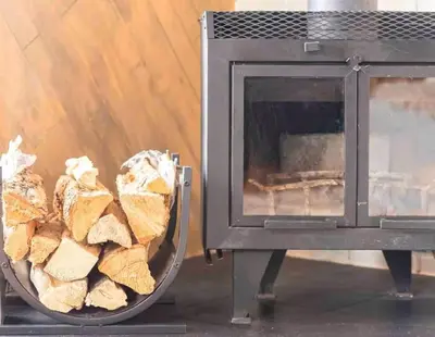 a pile of bread in front of a oven at Rocky Mountain A Frame in Grand Lake