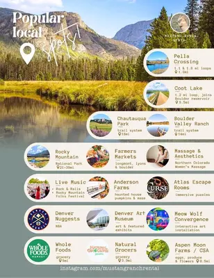 a flyer for a tourism agency with a picture of a lake at Peaceful Ranch Overlooking Mustangs with Full Kitchen & Fireplace in Longmont