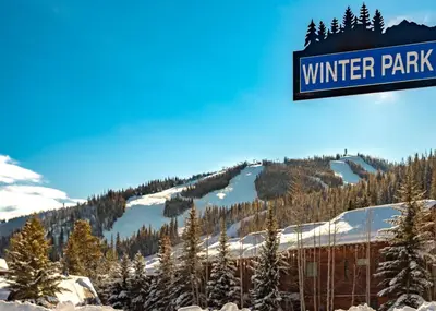 a sign for winter park on a snowy mountain at Luxury Getaway in Winter Park Fraser in Granby