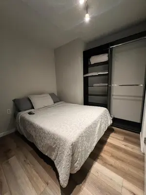 a bedroom with a bed and a closet at Stylish Stay In Downtown Denver in Denver