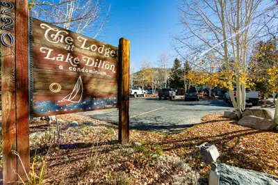 a sign for the lodge at lake python andgemini at The Lodge at Lake Dillon 308 in Dillon