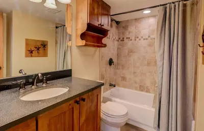 a bathroom with a sink and a toilet and a tub at Breckenridge 2BR Ski and Mountain Adventure Base in Breckenridge