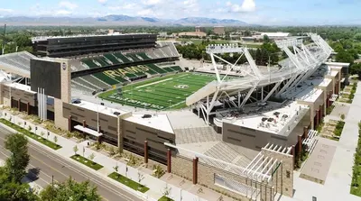 an aerial view of a football stadium at City Park Bungalow Pet Friendly with Dog Run in Fort Collins