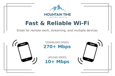 a diagram of a cell phone with the text fastest and reliable wifi at City Park Bungalow Pet Friendly with Dog Run in Fort Collins