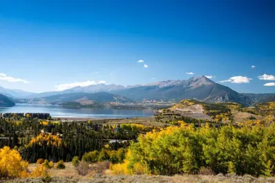 a view of a lake with mountains in the background at Lakepoint 807C - Frisco in Frisco