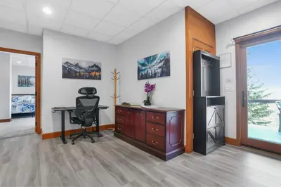 a office with a desk and a chair in a room at Scenic Colorado Stay Near Casinos & Hot Springs in Black Hawk